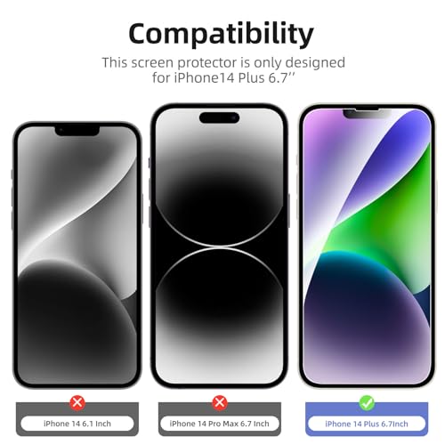 NEW'C 4 Pack, 2 Pack for iPhone 14 Plus Screen Protector (6.7 inch) + 2 Pack Camera Lens Protector, Sensor Protection,Case Friendly Tempered Glass Film - size: 14 Plus 6.7 inches