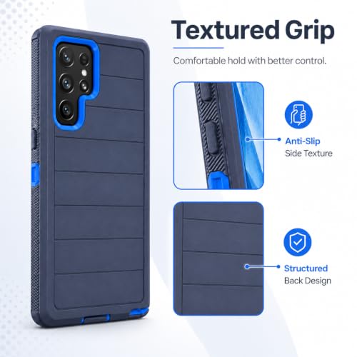 Three Layer Protective Case for Samsung Galaxy S23 Ultra,Black and Blue Dual Color,Heavy Duty Drop Protection Case