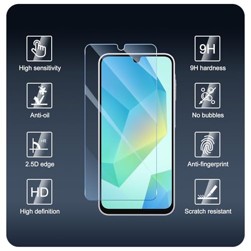 Screen Protector & Camera Lens Protector for Samsung Galaxy A16, Double Shatterproof HD Tempered Glass, 9H Hardness Anti-Scratch Impact-Protection Case-Friendly, 3 Pack Each - color: A16 Clear