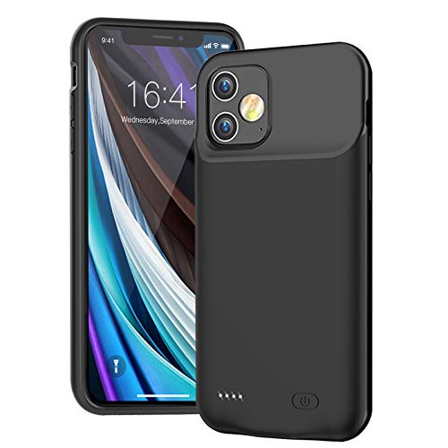 Battery Case for iPhone 12 Mini, Full Encircle 6000mAh Ultra-Slim Rechargeable Portable Charging Cover Extended Battery Pack Compatible with iPhone 12 Mini (5.4 inch) Charger Case with Carplay-Black