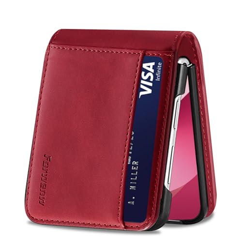 for Samsung Galaxy Z flip 3 Case Flip Leather Cover with Hinge Protection, Slim Thin Magnetic Wallet Case [1 Card Holder], Shockproof Protective Cover for Samsung Z Flip 3 5g Phone Case (Red) - color: Red, size: Z Flip 3
