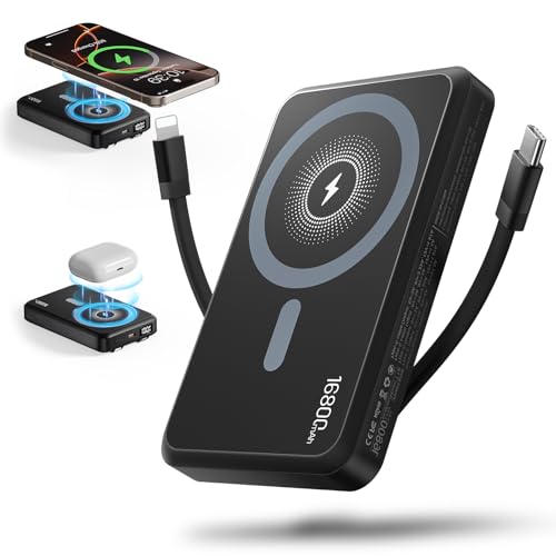 Tryetas 16800mAh Magnetic Power Bank Portable Charger with Built in Cables