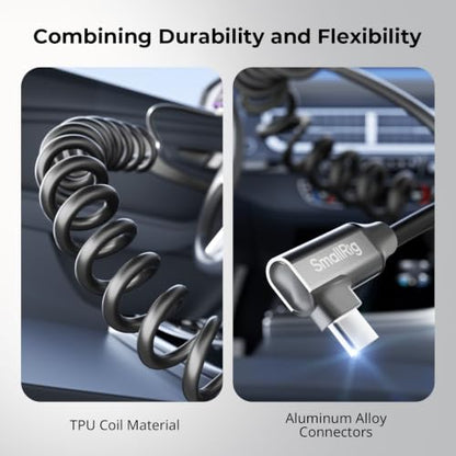 SmallRig USB C to USB C Coiled Data Cable (Straight to Angled), 240W PD 3.1 Fast Charging Cable, USB 2.0 Data Transfer, TPU Coiled Design, Aluminum Alloy Shell for iPhone, Laptops, Tablets & More-5730 - size: 1.15-4.92 ft, style: Straight to Angled Coiled