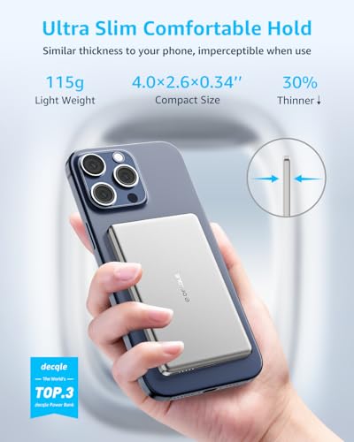 “Air” Power Bank for MagSafe 5000mAh Ultra Slim Battery Charger Case | Magnetic Wireless Portable Battery Charger Case with USB-C Cable, Compatible with iPhone 17/16/15/14/13/12 Series Only Sliver - color: Silver