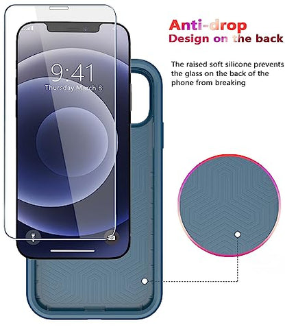 Diverbox for iPhone 12 case [Shockproof] [Dropproof] [Tempered Glass Screen Protector],Heavy Duty Protection Phone Case Cover for Apple iPhone 12 (Blue-2in1) - color: Blue-2in1