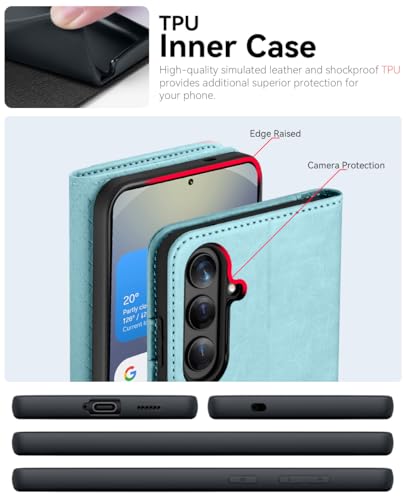 OCASE for Samsung Galaxy S26 Wallet Case, Card Holder, Ice Blue | RFID Blocking, Kickstand, Magnetic Closure, PU Leather Flip Folio, Shockproof TPU Shell, Protective Phone Cover (6.3") 2026 - color: Ice Blue, size: Samsung Galaxy S26