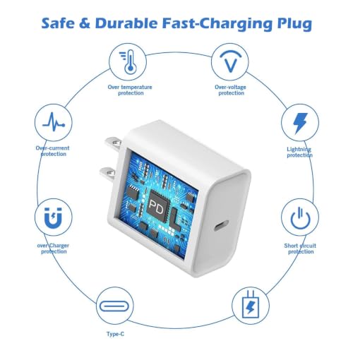 Fast Charging for iPhone 14 13 12 11,2PK MFi Certified, USB C Charger Block - color: White-6FT