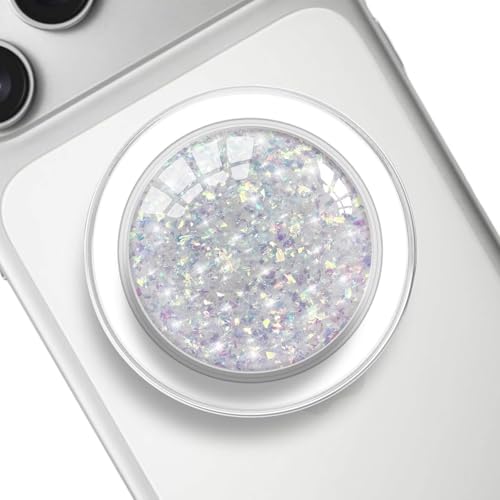 Transparent Magnetic Phone Grip Compatible with Magsafe，Collapsible Mobile Phones Stand Holder for Smartphone Tablet Cell Phone Accessory - Clear Crystal Irregular Purple Blue Glitter - color: Purple Blue Glitter