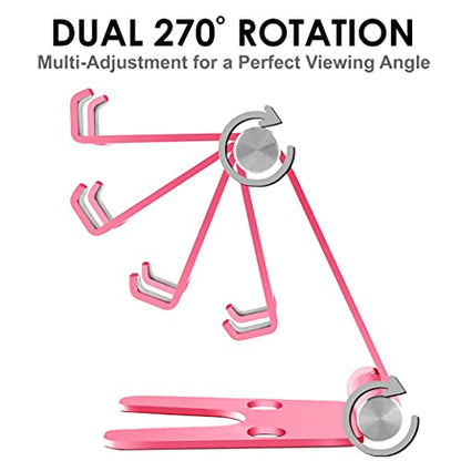 Cell Phone Tablet Fully Foldable Stand Dock Holder Cradle Mount Organizer Charger Station Table Desk Bed Office School Kitchen Travel Portable Adjustable Multi-Angle Aluminum (Rose Gold) - color: Rose Gold