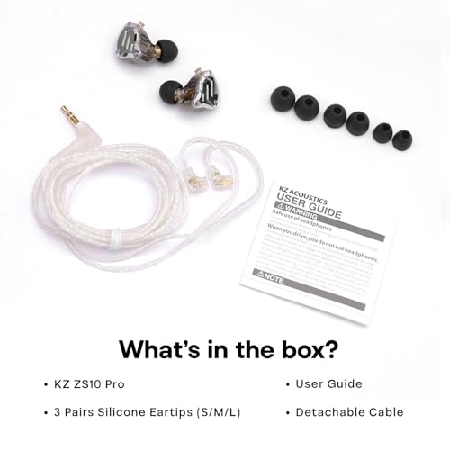Linsoul KZ ZS10 Pro, 4BA+1DD 5 Driver in Ear Monitor, HiFi Wired Earbuds, Gaming Earbuds, Hybrid IEM Earphones with Stainless Steel Faceplate, Detachable Cable for Musician(with Mic, Black) - color: Black, style: With Mic