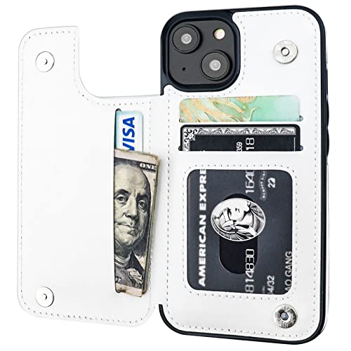 ONETOP for iPhone 14 Wallet Case with Credit Card Holder,White - color: White