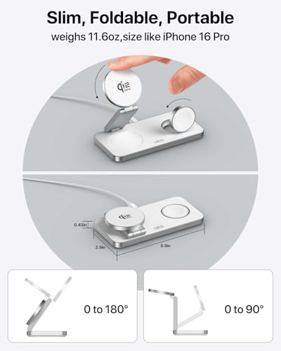 UEQ 3-in-1 Charging Station for Apple Devices,QI2.2 25W Ultra-Fast Magnetic Wireless Charger Stand,Compatible with MagSafe,Foldable Travel Charger for iPhone Air/17/16/15/14/13/12,Apple Watch,AirPods - color: White