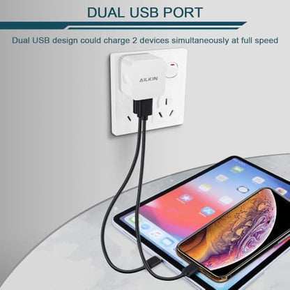 90 Degree USB Wall Charger Plug Flat Side Right Angle Dual Port USB Adapter - color: White, style: 3Pack USB Wall Chargers