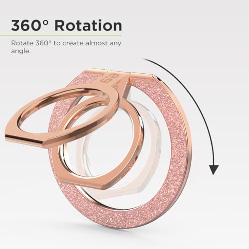 PureGear Magnetic Phone Ring Grip, for MagSafe Kickstand Holder - color: Chrome Rose Gold Pink Glitter