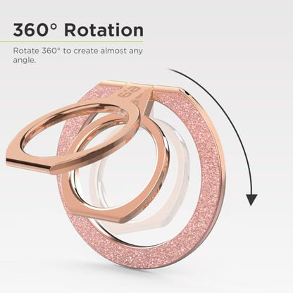 PureGear Magnetic Phone Ring Grip, for MagSafe Kickstand Holder - color: Chrome Rose Gold Pink Glitter