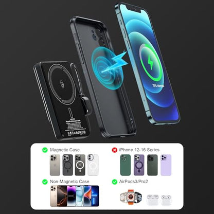 LUCKYDUO 3 in 1 Magnetic Wireless Power Bank, Slim Magnetic Portable Charger with Foldable Stand & LED Display, PD 20W USB C Cable Magnetic Battery Pack for iPhone 17/Air/Pro/16/15/14/13 (10000mAh)