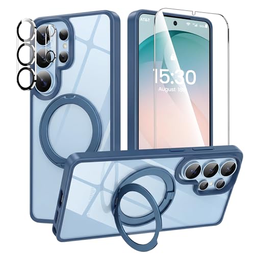 360°Ring Stand for Samsung Galaxy S26 Ultra Case with 1X Screen Protector +1X Camera Cover,Fit for MagSafe, Anti-Yellowing & Scratch-Resistant Back Phone Case for Galaxy S26 Ultra 6.9", Clear Blue - color: Clear Blue, size: For S26 Ultra