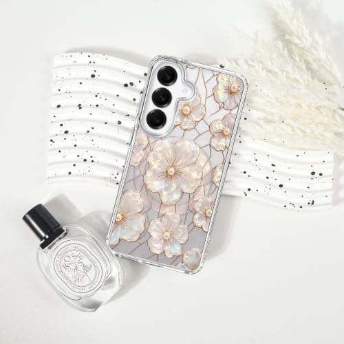 for Samsung Galaxy S24/S25 Magnetic Case【Compatible with MagSafe】 Aesthetic Oil Painting Stained Glass Flower Design, Slim Fit Hard PC Back Shockproof Cute Clear Phone Cover, Light Pink - color: Light Pink, size: Galaxy S25/S24