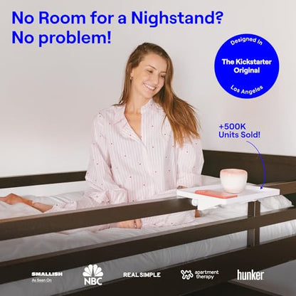 BedShelfie Bedside Shelf for Dorm Room - Cable Catch, White - color: White