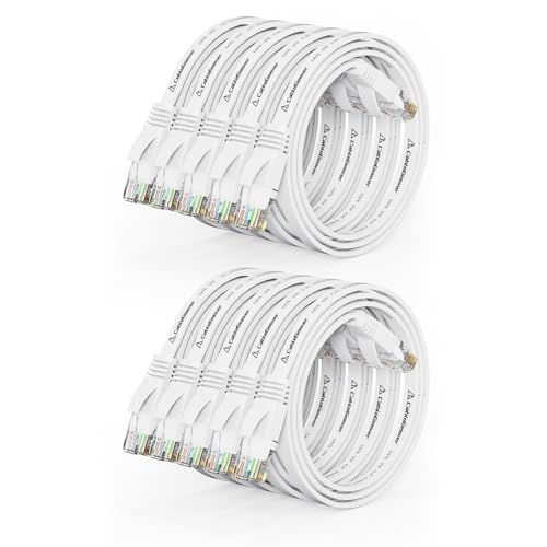 CableGeeker Cat 6 Flat Ethernet Cable 1ft 10Pack, 10Gbps, White - color: White-Flat, size: 1ft, style: 10 Pack
