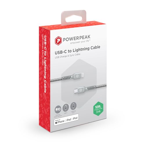 USB-C to Lightning Cable, 10ft Braided Nylon Metallic iPhone Charger Cord, (MFi Certified) Sync Cable Compatible with iPhone Lightning Port Devices | Silver - size: 10 FT