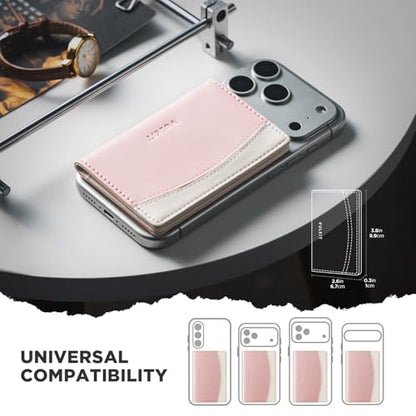 VULKIT Phone Card Holder Stick on Adhesive Credit Card Holder RFID Blocking Sticky Phone Wallet Compatible with iphone Leather Card Case for Women - color: Pink