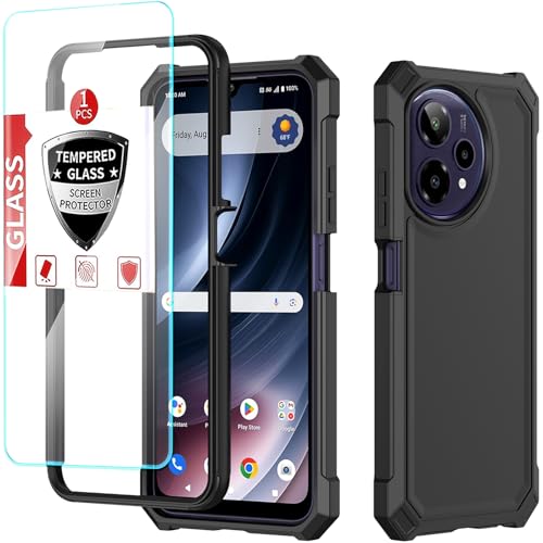 DpS for Cricket Icon Plus 2026/AT&T Verge 2 Case 3-in-1, Icon Plus 2026/Verge 2 with Screen Protector, Dual-Layer Full Body Protection,Hard PC Bumper&Silicone Back Military Grade Cover. (Black) - color: Black
