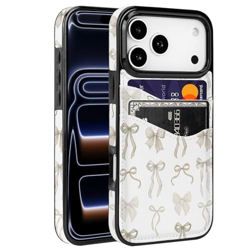 Compatible with iPhone 17 Pro 6.3 inch Case with Card Holder | Soft Cute Leather Wallet Case Protective Shockproof Hard Cover for Women Girls (Pastel Ribbon Bow) - color: Pastel Ribbon Bow, size: iPhone 17 Pro 6.3 inch