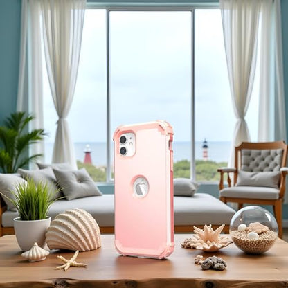 IDweel for iPhone 11 Case with Screen Protector(Tempered Glass), Hybrid 3 in 1 Shockproof Slim Fit Heavy Duty Protection Hard PC Cover Soft Silicone Bumper Full Body Case,Rose Gold - color: Rose Gold