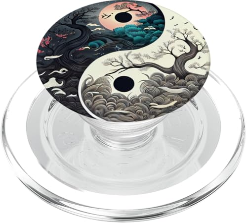 Yin Yang Day & Night Bonsai Cherry Blossom Sun Moon PopSockets PopGrip for MagSafe - style: Magnetic PopGrip