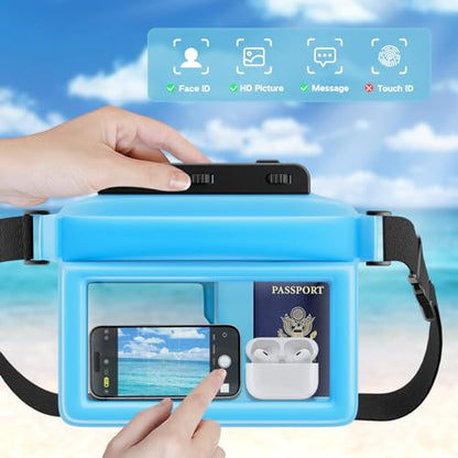JOTO Floating Waterproof Bum Bag Mobile Phone Case, IPX8 Underwater Transparent Waist Bags with Adjustable Waist Belt for Mobile Phone/Passports/Keys, for Beach, Swimming, Boating - Blue - color: blue
