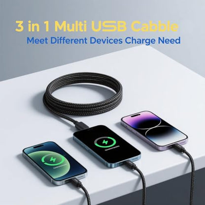 6ft USB C Multi Charging Cable - USB C Splitter 1 in 3 Out Fast Charging Cord, 3 in 1 Multi usb-c Charger Cable Compatible for iPhone 16/15/17/iPad/Samsung Galaxy/Google Pixel/Motorola/Phones/Tablets