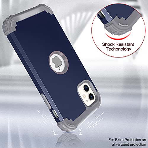 IDweel for iPhone 11 Case with Screen Protector(Tempered Glass), Hybrid 3 in 1 Shockproof Slim Fit Heavy Duty Protection Hard PC Cover Soft Silicone Bumper Full Body Case for iPhone 11 6.1 Inch, Blue - color: Blue