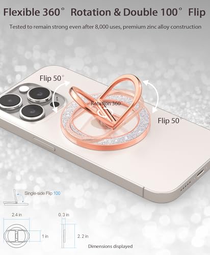 Magnetic Phone Grip Holder | Stylish Twinkle Transparent with Phone Ring Holder for Phone & Android, Rosegold - color: rosegold