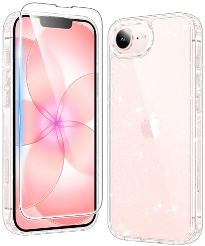 FNTCASE iPhone 17e/16e Case Glitter | Bling Sparkle Clear, Anti Yellowing, Scratch-Resistant Transparent, Rugged Military Grade Protection - color: Clear