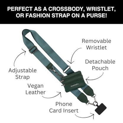 Save the Girls Clip & Go Phone Lanyard Crossbody Strap with Wallet, Green - color: Green (Green Strap)