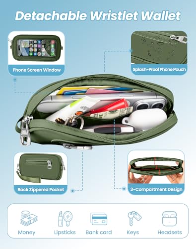 SHANSHUI Clip and Go Phone Strap Wallet Crossbody Phone Lanyard, Detachable Wristlet Strap with Zipper Phone Screen ID Window, 2 Pcs Metal Tether Pads Compatibe for iPhone & Most Smartphones Green - color: Green