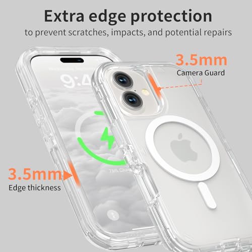 Follaroma Magnetic for iPhone 16 Plus Case, Heavy Duty Phone Cases, Clear | Compatible with MagSafe, Heavy Duty Shock proof Protection, Military-Grade Anti-Drop, Dual Layer Transparent Protective Cover - color: Clear, size: iPhone 16 Plus 6.7''