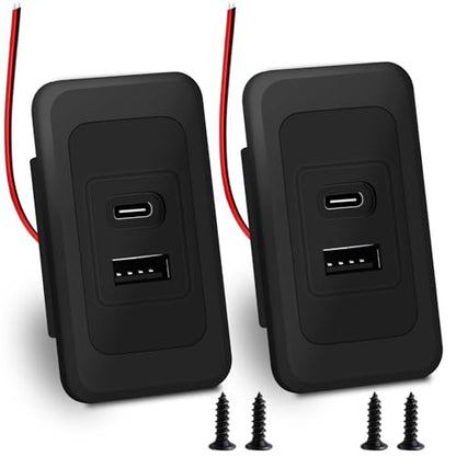 2 Pack RV USB Outlet 12V-24V Wall Mount, Dual USB Charger, USB-A & USB-C Output 5V 1.5A, Automotive USB Outlet Socket Adapter for RV Marine Boat Bus ATV Motorcycle Truck(Black) - color: Black
