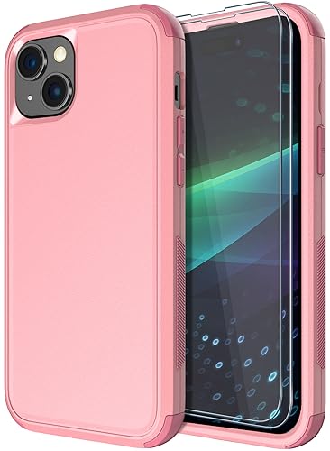 Diverbox for iPhone 15 Pro Case [Shockproof] [Dropproof] [Tempered Glass Screen Protector ],Heavy Duty Protection Phone Case Cover for Apple iPhone 15 Pro 6.1 inch (Pink) - color: Pink