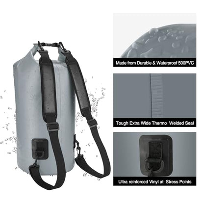 Piscifun Dry Bag, Waterproof Floating Backpack 10L/20L/30L/40L | Waterproof Phone Case, Adjustable shoulder straps, Roll-top closure keeps gear dry, Ideal for Boating, Kayaking, Fishing - color: Grey, style: 40l