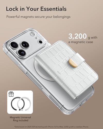ESR Aura Clutch for MagSafe Wallet for Women, 5 Card Holder, RFID Blocking | MagSafe Sticker Included, Magnetic Wallet Stand for iPhone 17 Pro Max 17e 16 15 14 13 12 Series, Select Samsung Galaxy, White - color: Pearl White