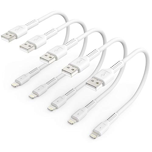 1ft iPhone Charge Cable Short, 5Pack USB to Lightning Cord for Fast Charging Stations 1 Foot Compatible with Apple iPhone 12 11 Pro Max Xs 8 7 6 5 Plus, iPad Air/Mini - color: White, size: 1 foot
