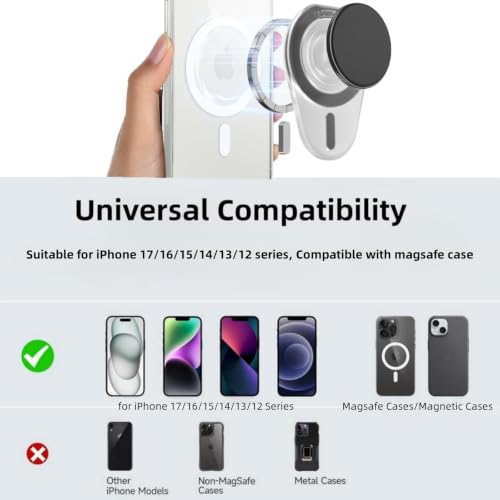 Grippopso for Magsafe Phone Grip, Magnetic Phone Grip Holder - color: Clear Black