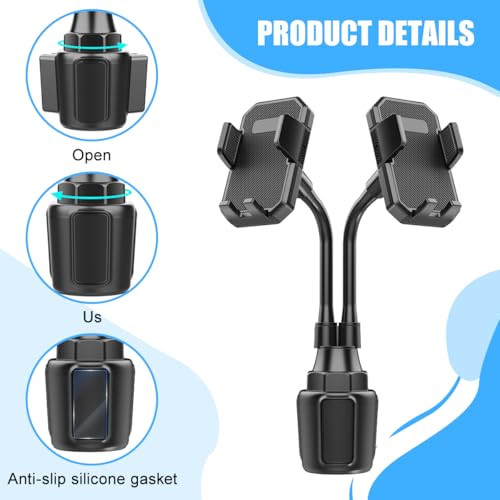 360° Rotatable Long-Neck Dual Cup Holder Phone Mount, Style X908 - size: A297+A297+X908