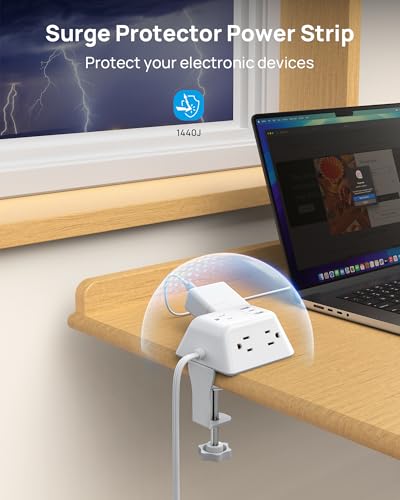 TROND Desk Clamp Power Strip, Desk Charging Station with 5 AC Outlets - color: White, size: 10FT (2U1C)