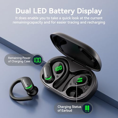 Wireless Earbuds 96H Bluetooth 5.4 Sport Headphones with Earhooks, Black