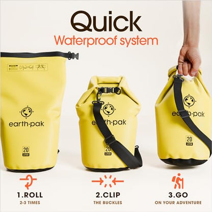 Earth Pak Waterproof Dry Bag - Roll Top Waterproof Backpack Sack Keeps Gear Dry for Kayak with Waterproof Phone Case - color: Yellow, size: 5L
