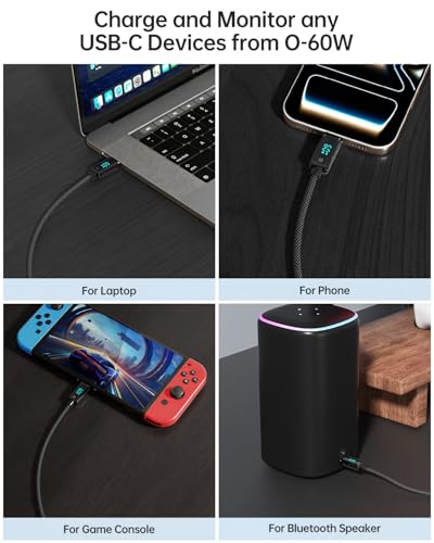 Hichain USB C to USB C Fast Charging Cable with LED Display, 4FT 60W - color: Black, size: 4FT
