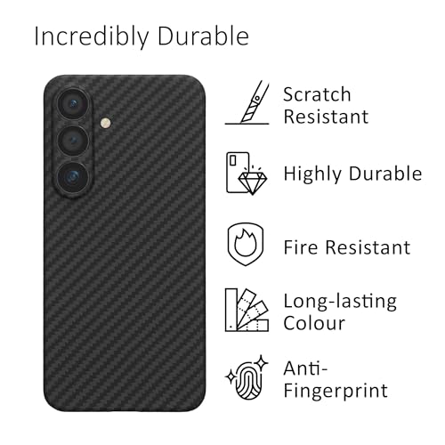 kalibri Aramid Fiber Case Compatible with Samsung Galaxy S25 - Case Super Slim Strong Protective Phone Cover - Black Matte - size: Galaxy S25